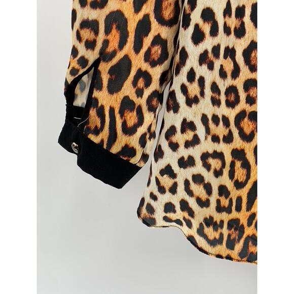 GENESE Women's Black-Brown Animal Print Long Sleeve Button-Up Top SZ 2 - Picture 9 of 13